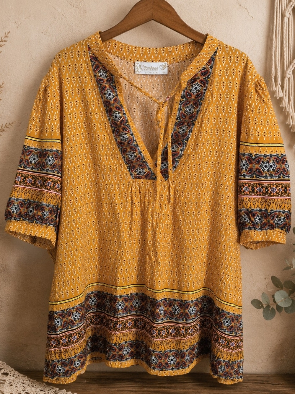 Weekend by Suzanne Betro Mustard Boho Tunic Top 3X NWT 100% Rayon Paisley